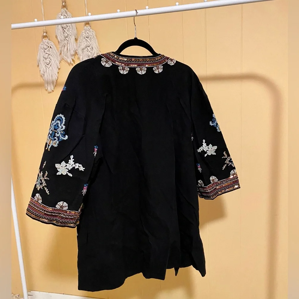 Cotton Embroidered Open-Front Jacket - Picture 5 of 7